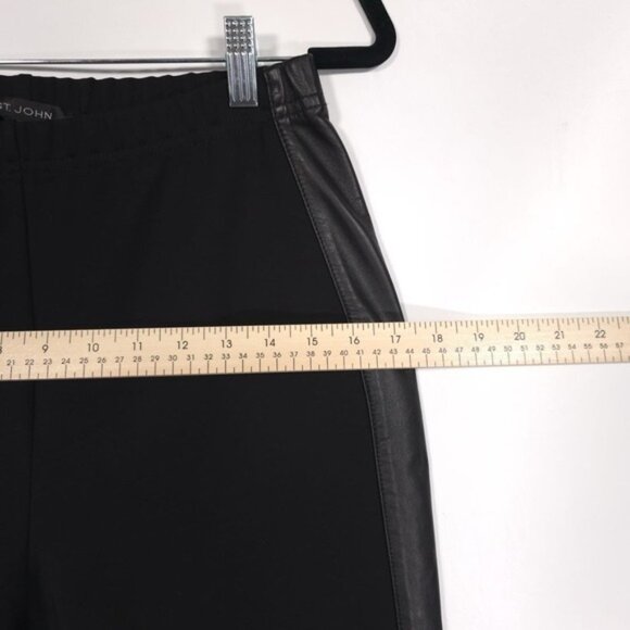 ST. JOHN Leggings Wool Blend Pants Black Side LEATHER Trim Santana Knit MEDIUM - Picture 6 of 9